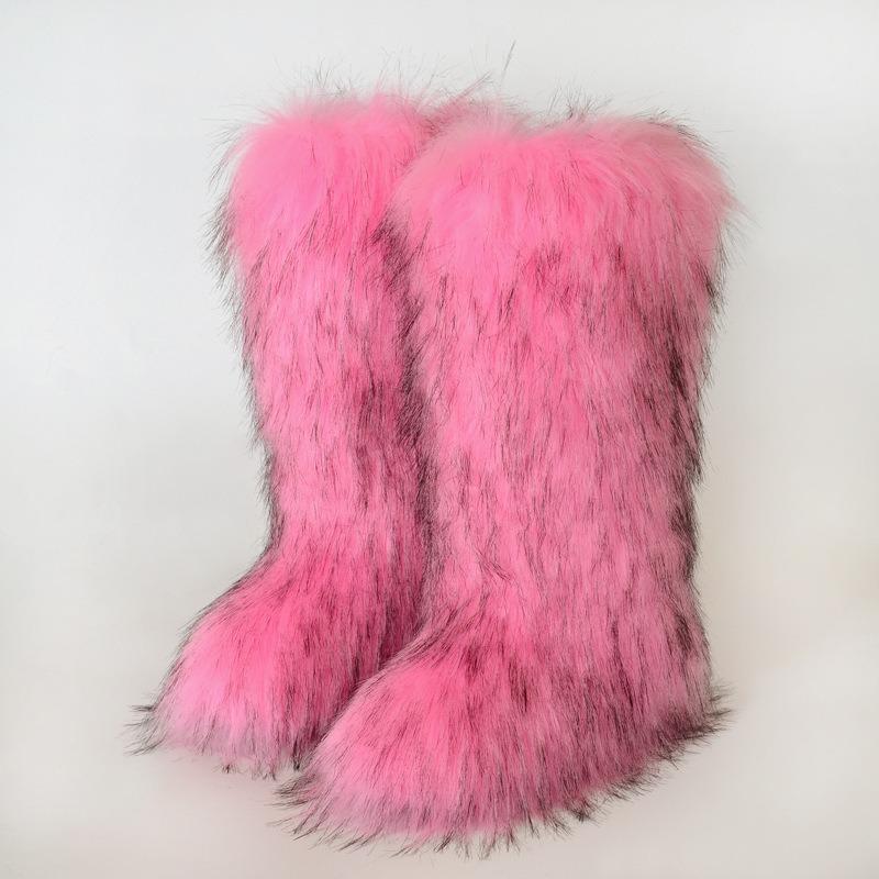 Ladies Winter Faux Fur Raccoon Hairy Boots Snow Boots Shoes