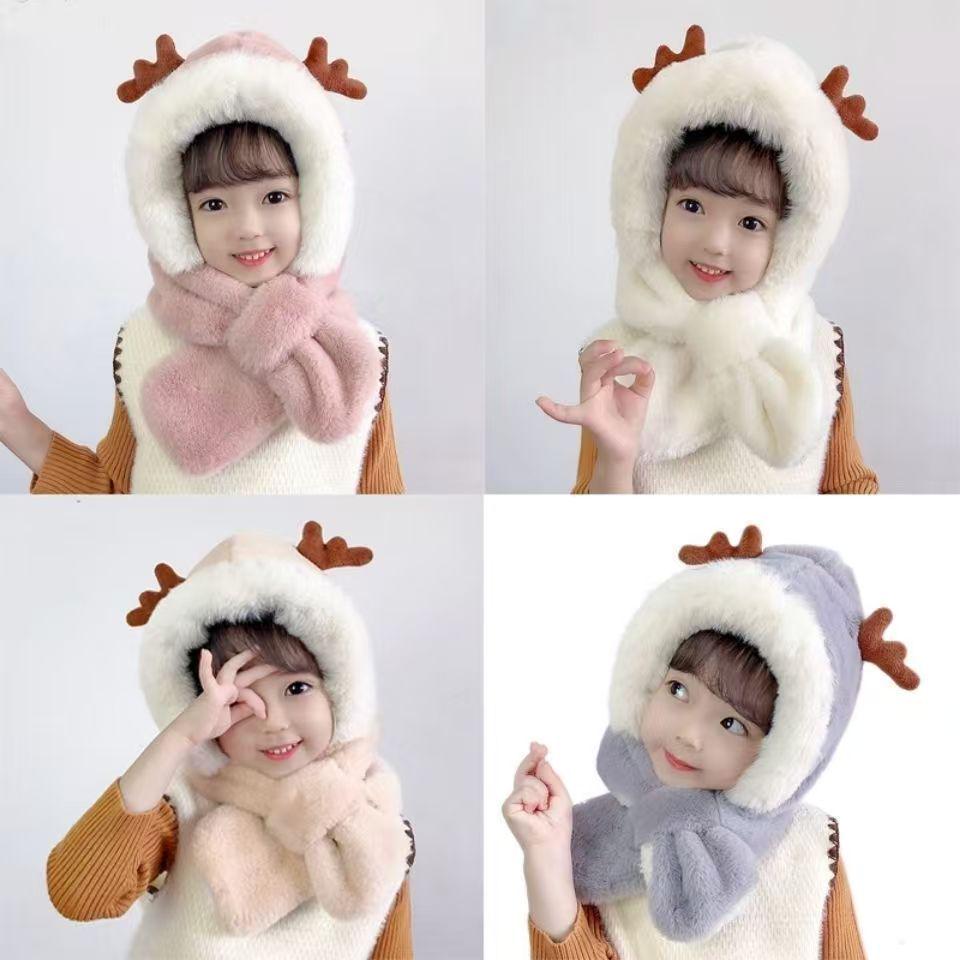 Unisex Plush Toddler Hat & Scarf: Warm, Windproof, Velvet-Thick for Autumn/Winter