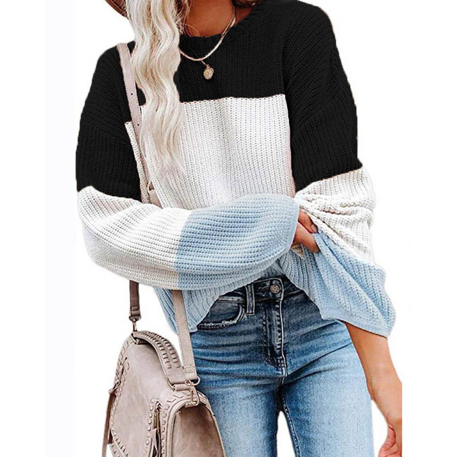 Women Casual Fashion Loose Long-sleeved  T-shirt Top Sweater L чёрный
