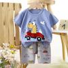 Set di Abbigliamento Estivo per Bambini Set T-shirt a Maniche Corte con Stampa di Animali Cartoni Animati Pantaloncini 2 Pezzi per Bambini e Bambine Morbido Cotone Abbigliamento Casual Quotidiano per Bambini