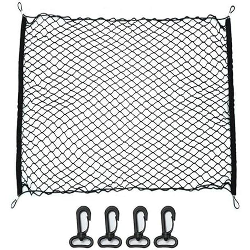 Universelles 100x100cm Auto Heck Kofferraumnetz mit 4 Haken Elastisches Gepäcknetz Fracht Organizer Aufbewahrung Nylon Maschennetz Auto Innenraum Netz