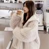 Autumn Winter Hairy Shaggy Soft Thick Warm Faux Fur Coat Women with Hood Fluffy Jacket Fake 2 Piece Clothes