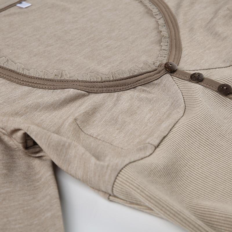 Women's Comfortable Casual Solid Colour Button Splicing Bottoming Tight T-shirt Spring and Summer New Spice Girls Models V-neck Tops