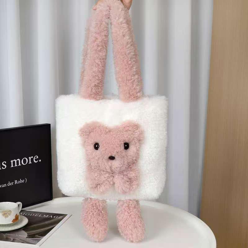 Women's Commuter Faux Fur Alpaca Wool Plush Tote - Large Capacity Crossbody Shoulder Bag