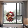 Easy Remove Wall Decals for Home Christmas Window Clings, Cute Highland Cow Sticker with Santa Hat, Winter Moisture Proof Decor Kitchen Double-Side