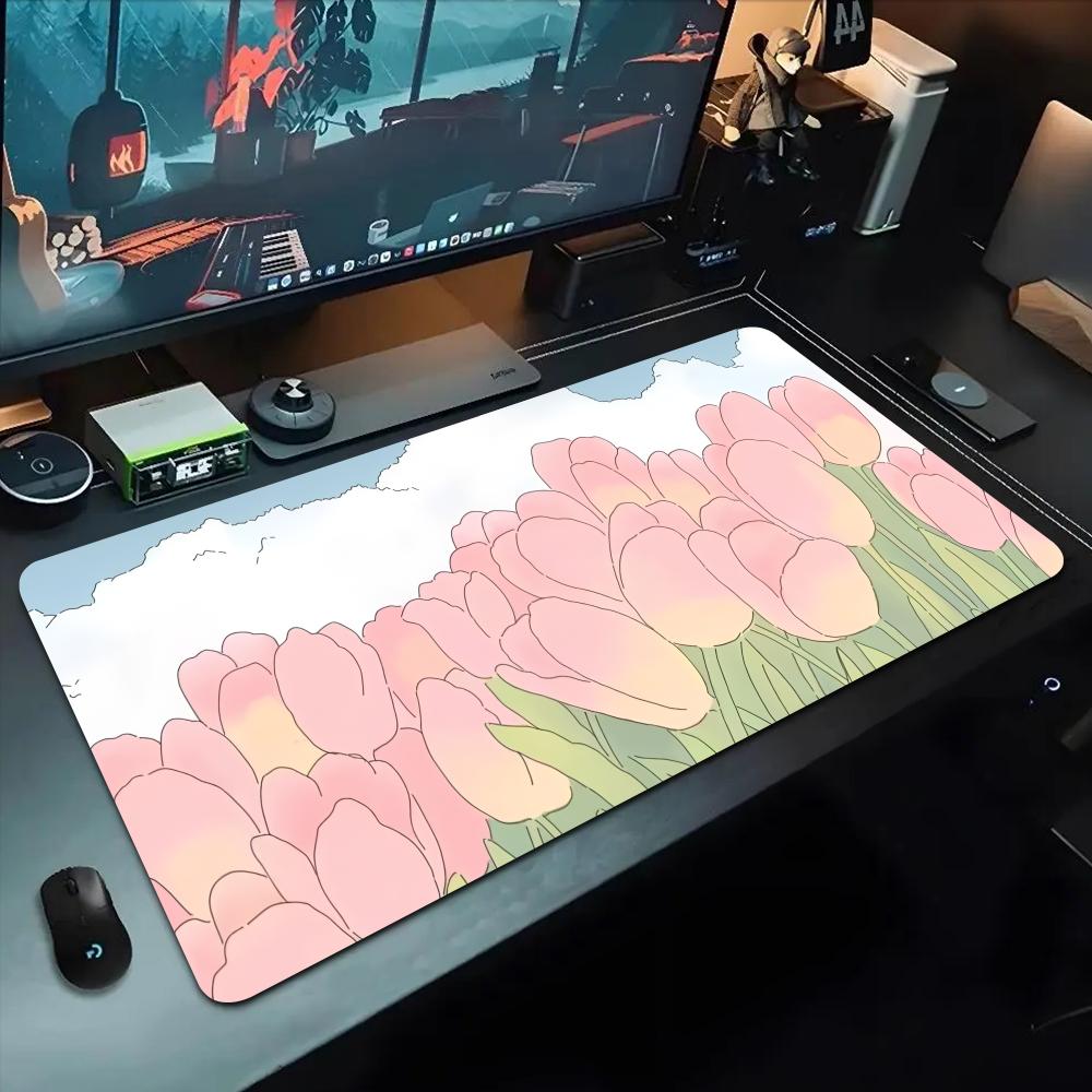 Anime Tulpenfeld Mauspads 500X1000 mm Großes Gaming-Mauspad Gamer XL Gummi Otaku Tastaturunterlage Laptop Schreibtischmatte