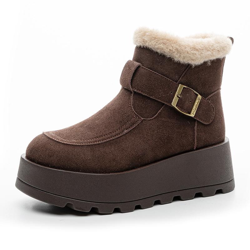 Muffin Leather Snow Boots New Year's New Velvet Small Man Height Increase Warm Casual Cotton Shoes