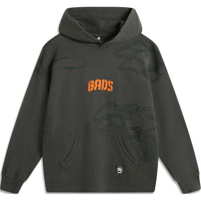 Li-Ning Anti-Five Series Full Print Letter Hooded Comfortable Breathable Versatile Casual Sweatshirt Men Sweatshirt Slate-Gray AWDU265-6