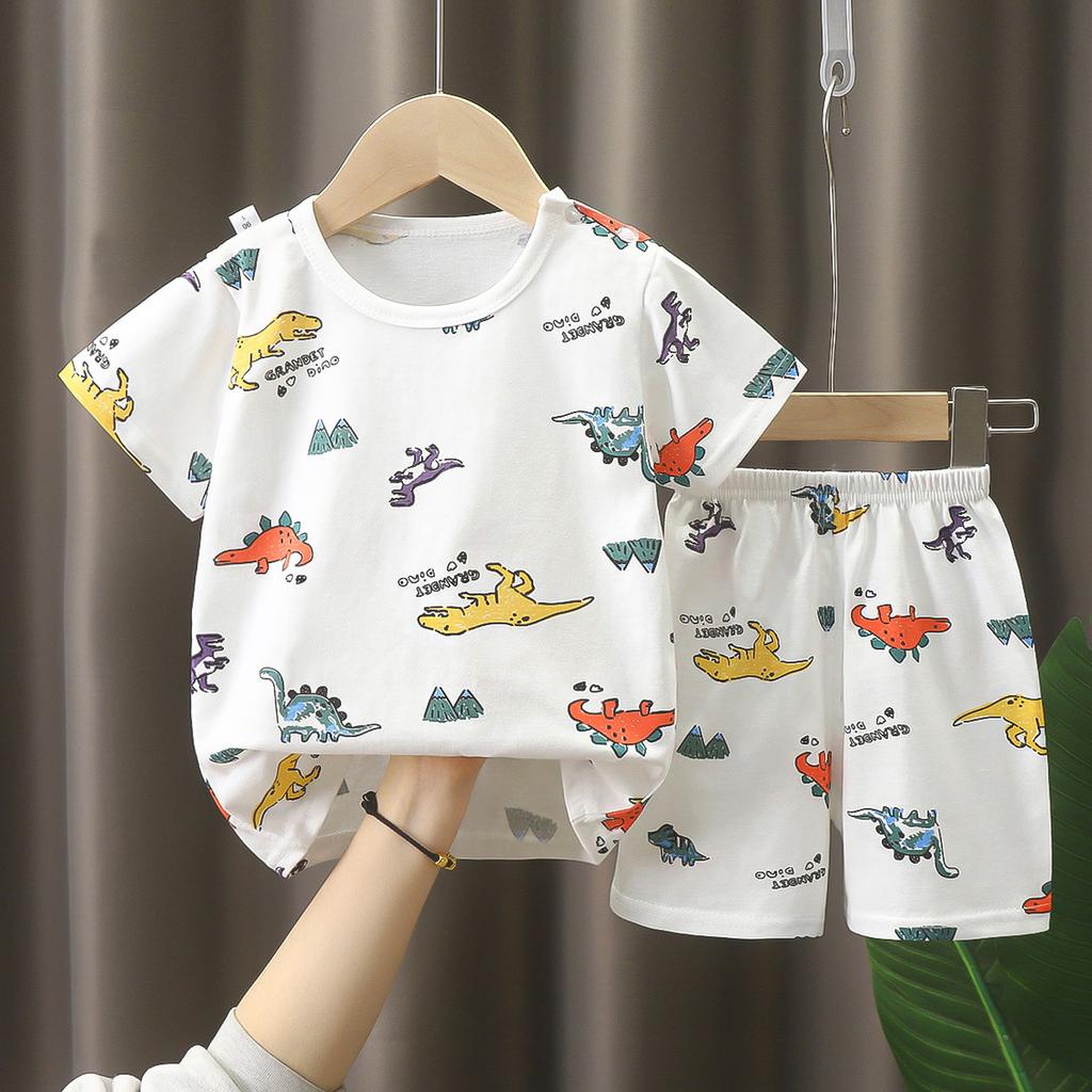 Kids Cotton Short Sleeve 2Pcs Set, Summer Shoulder Snap T-shirt & Shorts for Toddler Boys Girls