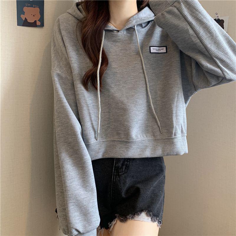 Hooded Casual Short Sweatshirt Women's Long Sleeve Top