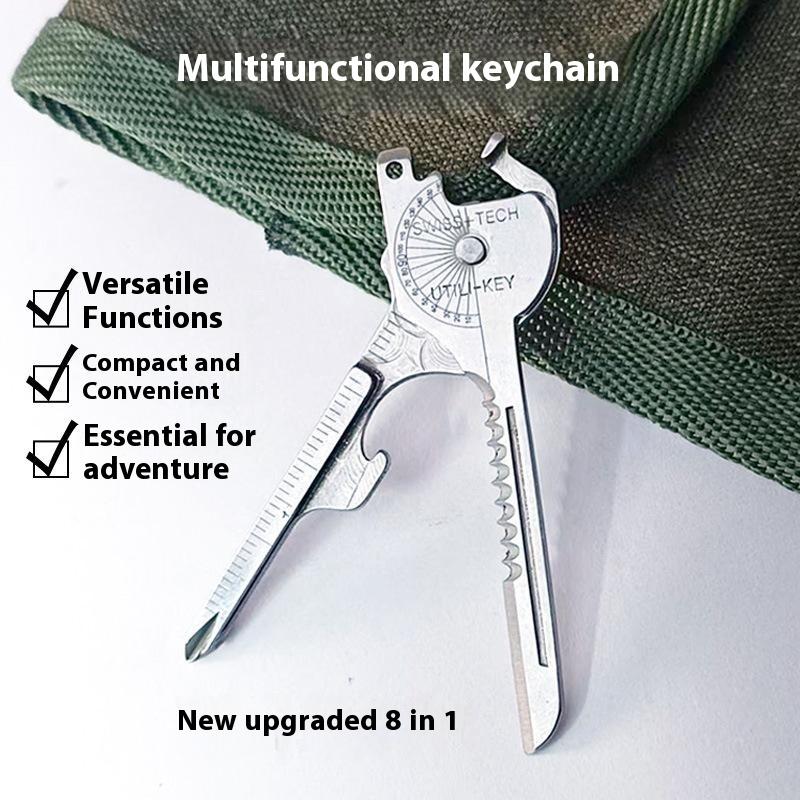 Portachiavi Multi-Tool 8-in-1 per Campeggio e Sopravvivenza | Cacciavite Pieghevole, Apribottiglie | Pinze Utili Compatte da Esterno con Chiave