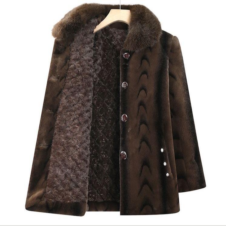 Winter Women's Mink Fleece Fur Coat Mid-Length Plus Size Faux Fur Coat Soft Warm Fleece Fluffy Coat