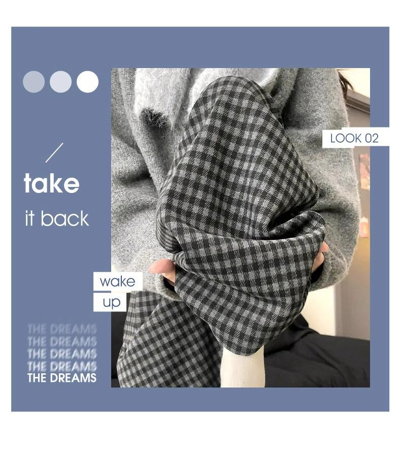 150 Korean-Style Fluffy Plaid Pants for Petite Women - Autumn/Winter High-Waist, Floor-Length, Casual Drape