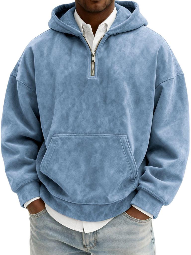 Herren Retro Gewaschener Wildleder Halbzip Hoodie - Herbst/Winter Unifarben