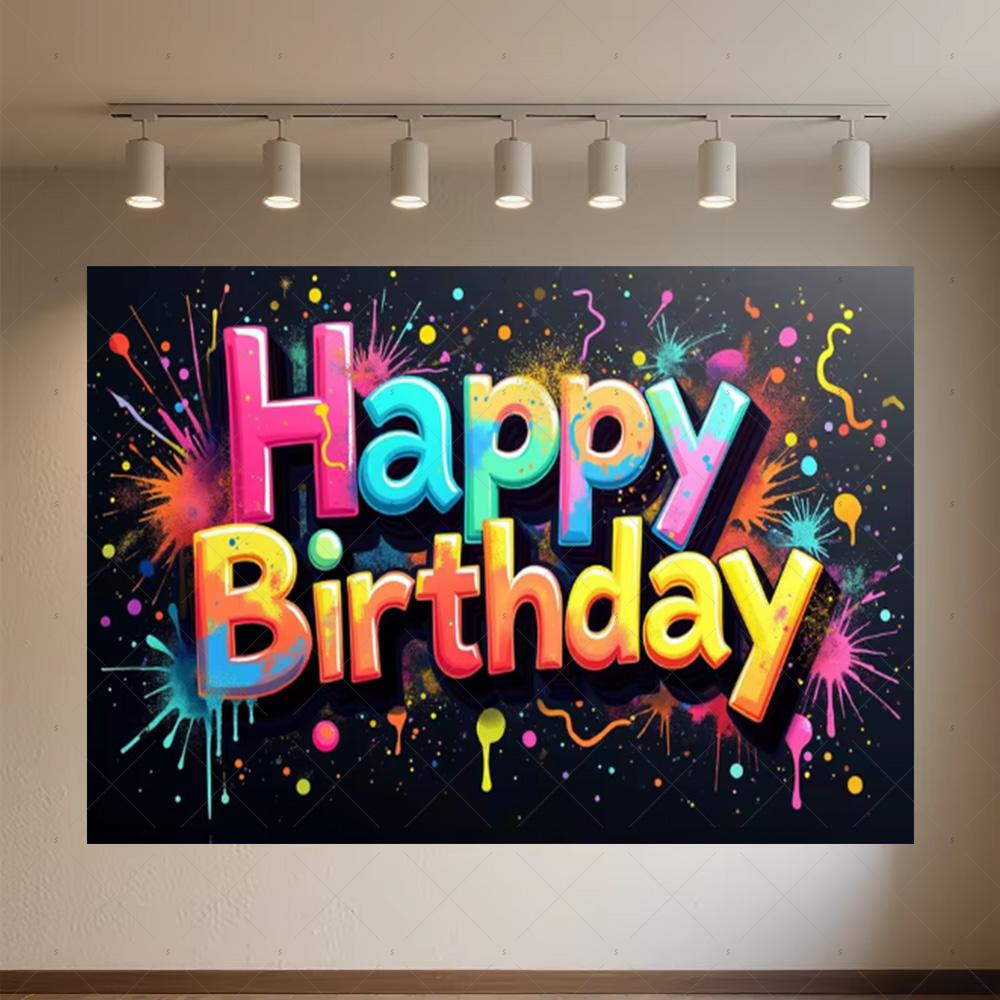 Colourful Happy Birthday Theme Backdrop Supplies 3D Ballon Background Banner Kids Birthday Party Decorations Photo Shoot Props