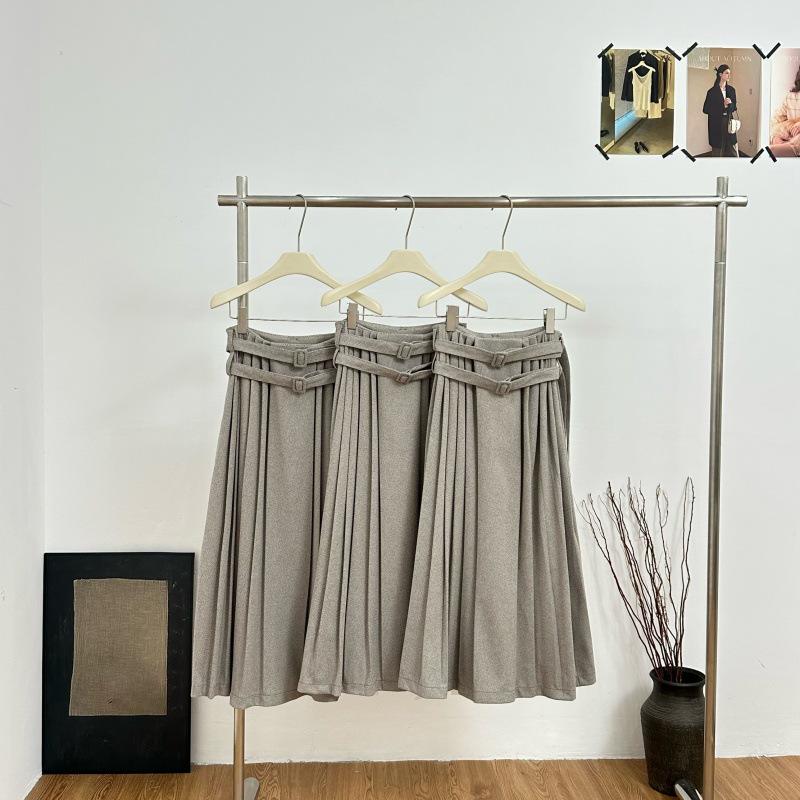Ouyang Iron Tower Sunset Herringbone Retro Suit Lace-up Long Pleated Skirt for Women
