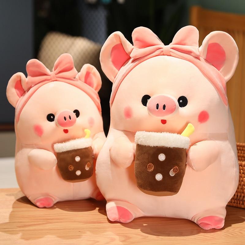 1pc 30 /40 /60cm Kawaii Cartoon Piggy Plush Toys Stuffed Soft Animal Pig Holding Bubble Cup Pillow Dolls Fantastic Gift For Baby