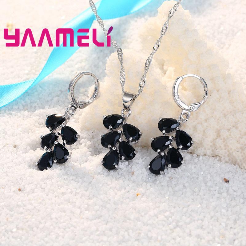 Trendy 925 Silver Anniversary Jewelry Set with Cubic Zirconia Pendant Necklace and Hoop Earrings