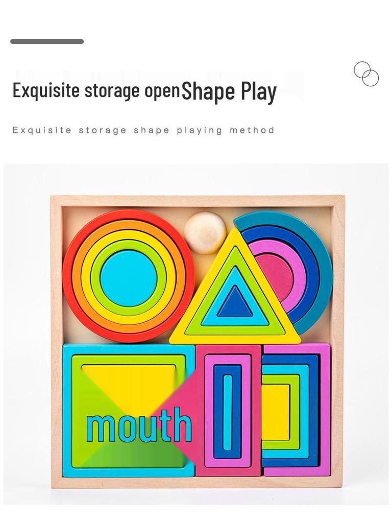 Children's Wooden Rainbow Stacking Blocks - Educational Geometric Tower Toy