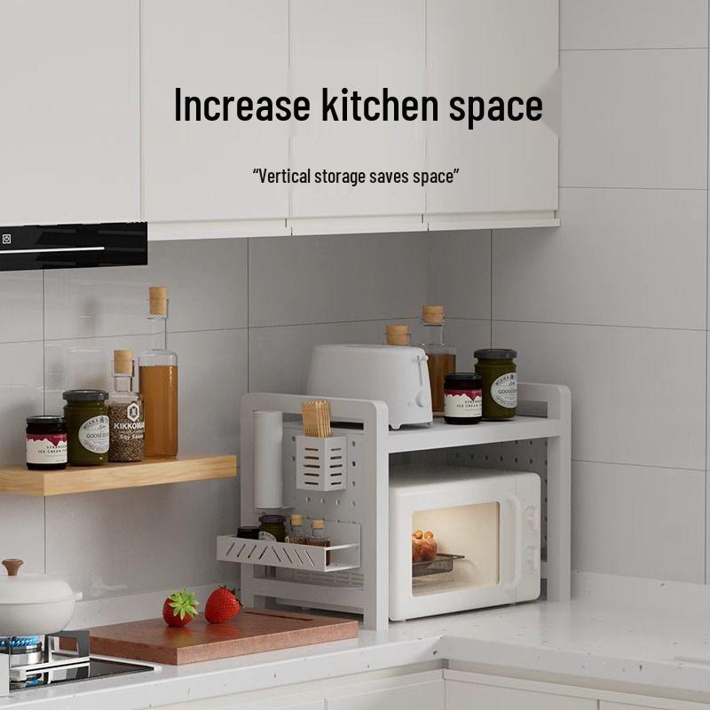 Suport expandabil cu două niveluri pentru cuptor cu microunde, stil crem, pentru blatul de bucătărie