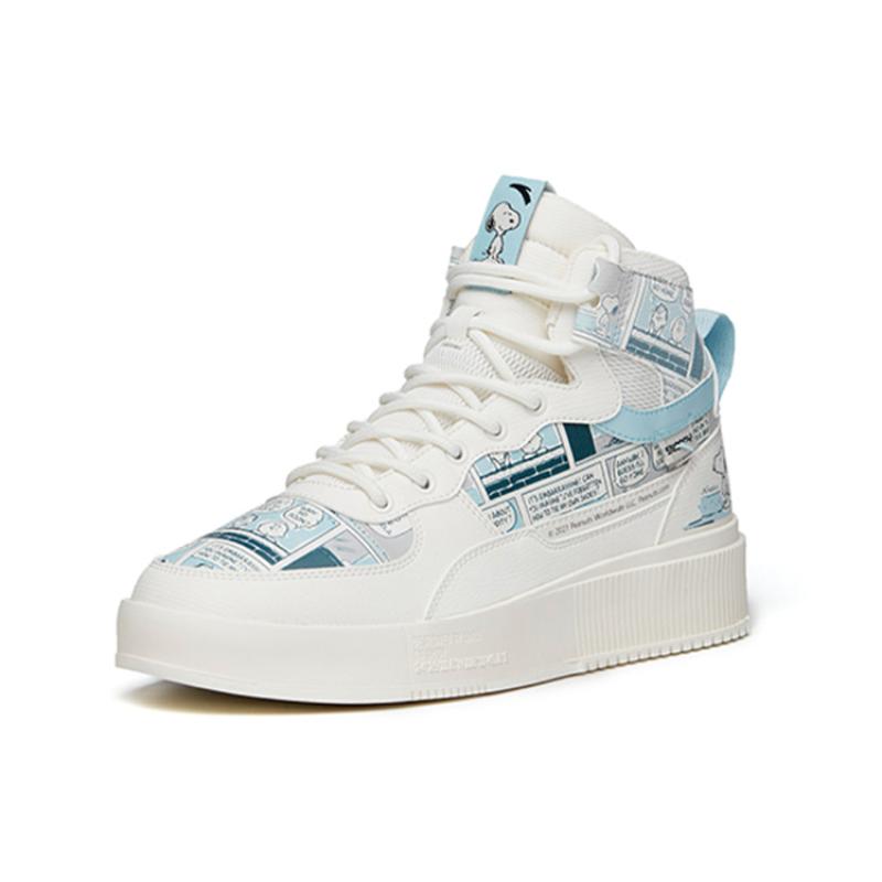 Anta X Snoopy Life Collection Slip Resistant Abrasion Resistant High Top Skateboard Shoes Men's White Blue Sneakers 912138011-7