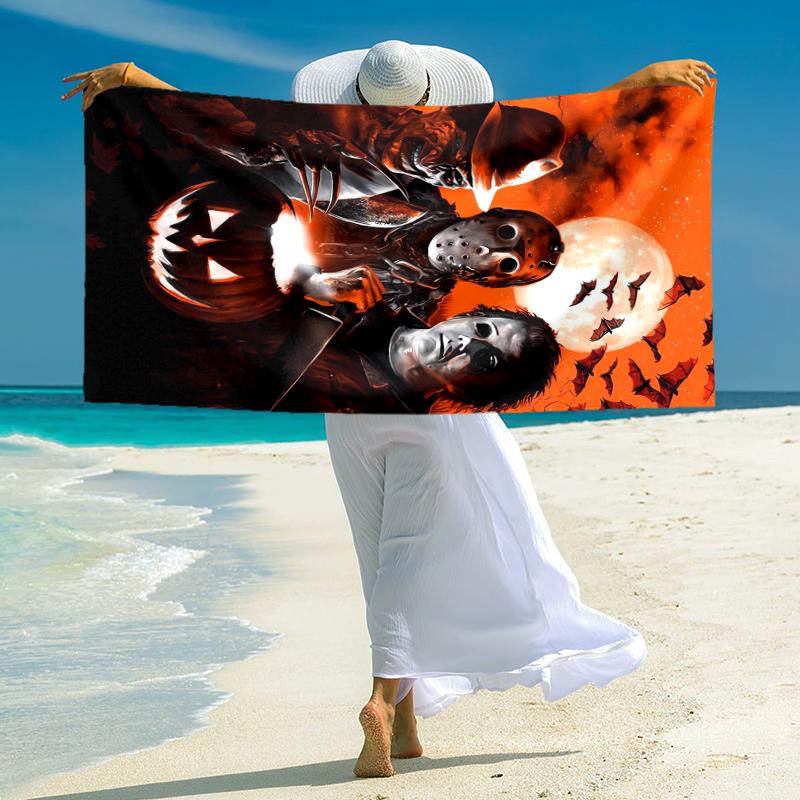 1Pc Halloween Horror Icons Beach Towel Microfiber Beach Towel Thin Absorbent For Beach Swimming Yoga Bath Sports 0917171