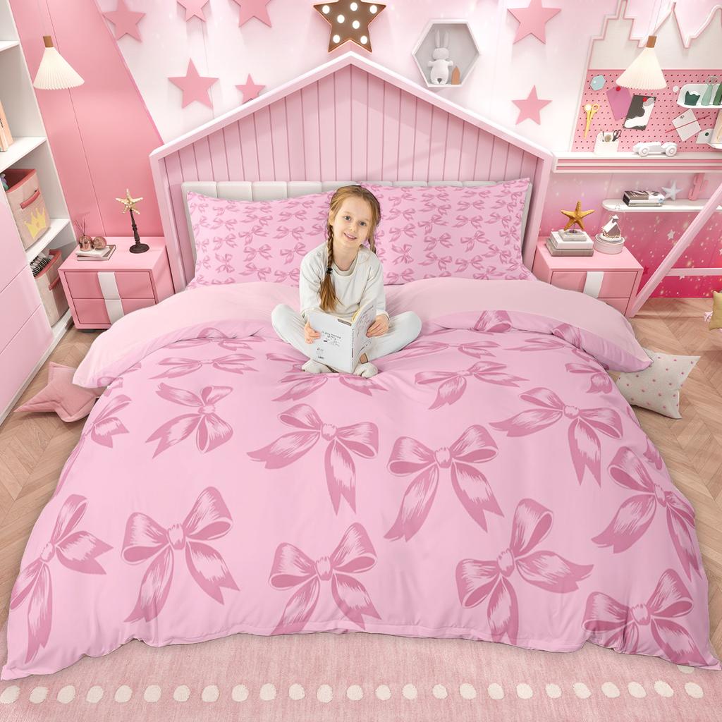 Comforter Homewish Girls Bow Knot Princess Style Comforter Set Cute Kawaii Ribbon Bed Set