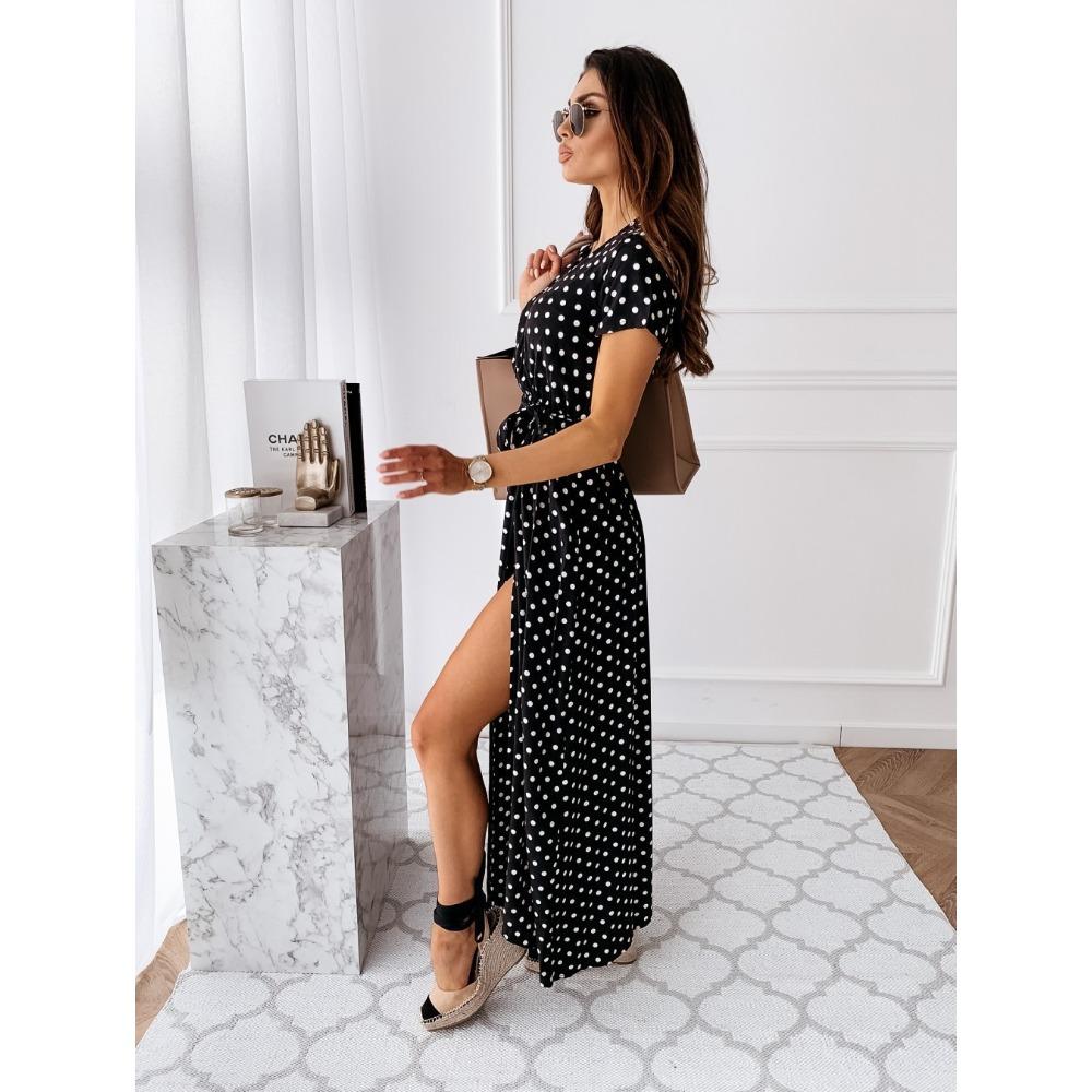 Women's Fashion Summer Spring Solid Color Print Short Sleeve V-Neck High Waist Casual Dresses