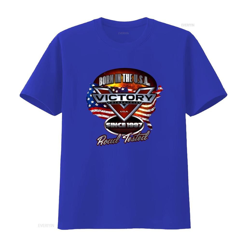 Born In The U S A Victory Motorcycle Softstyle T Shirt Since 1997 Road Tested USA Flag Design Vintage Washed Casual Soft