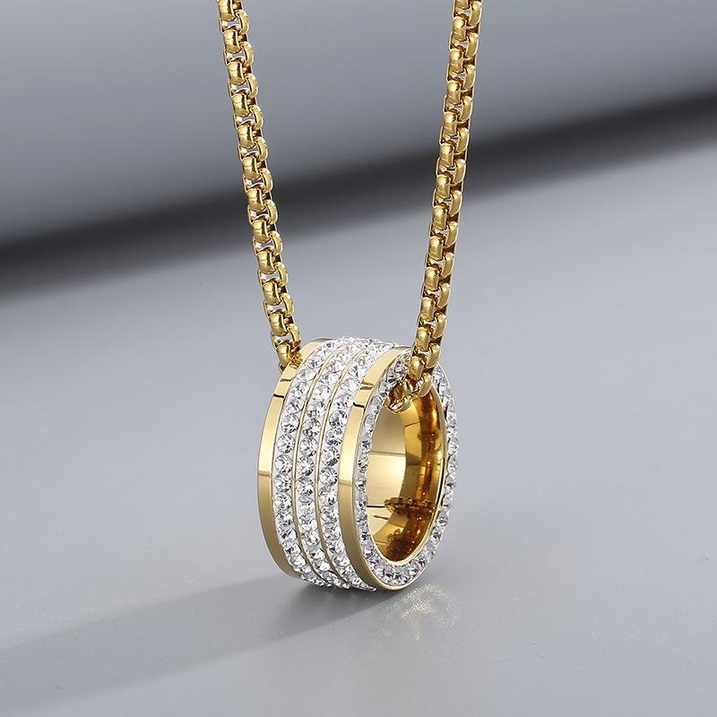 Punk Fashion Gold Color Zircon Pendant Neckalces Men Women Hiphop Titanium Stainless Steel Rhinestone Choker Necklace Jewelry