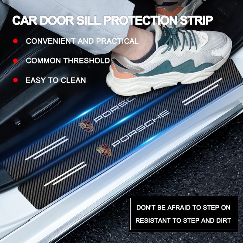 4Pcs Carbon Fiber Car Door Sill Protection Sticker Anti-scratch Refit Sticker For Porsche 911 918 928 944 968 Boxster Cayenne Macan Panamera