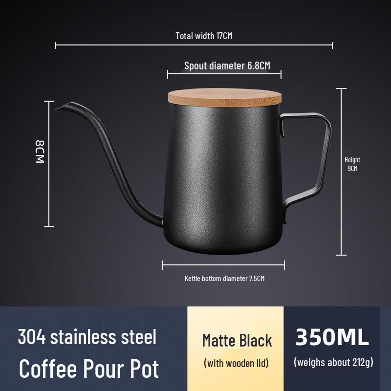 Černá teflonová nerezová mini konvička s husím krkem pro přípravu kávy metodou pour over