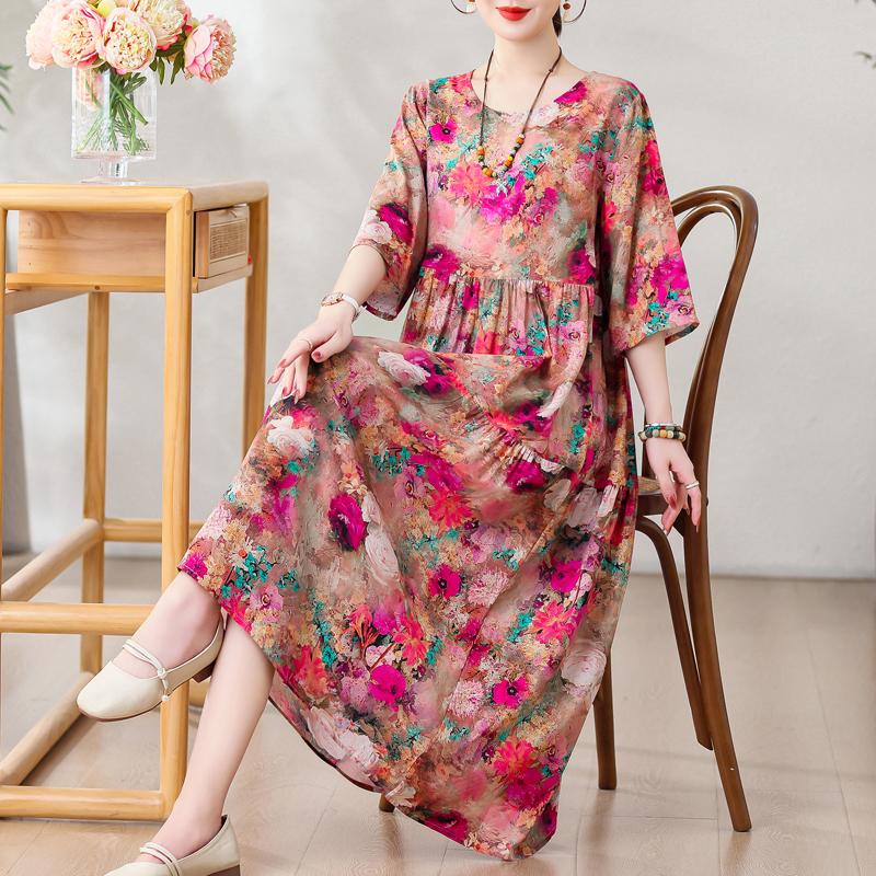 Vestidos casuales de talla grande para mujer Verano Ropa vintage Manga tres cuartos Vestido largo elegante