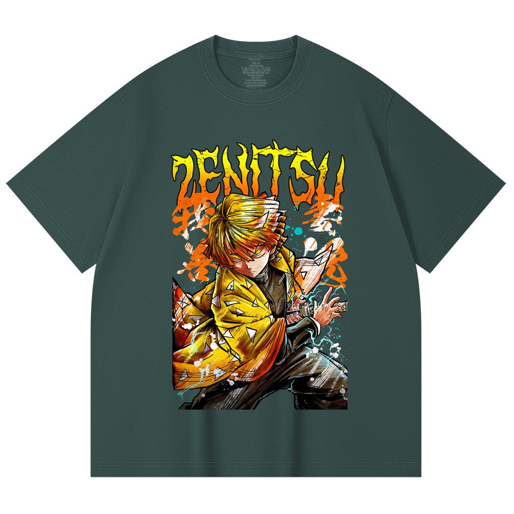 230 Gsm 100% Cotton Demon Slayer V87 Zenitsu Print Unisex Heavy Cotton T Shirt
