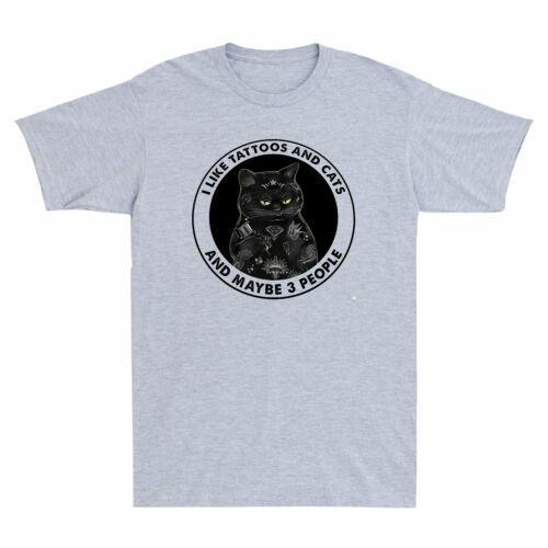 I Like Tattoos And Cats And Maybe 3 People Funny Tattooed Black Cat Men T-Shirt XL