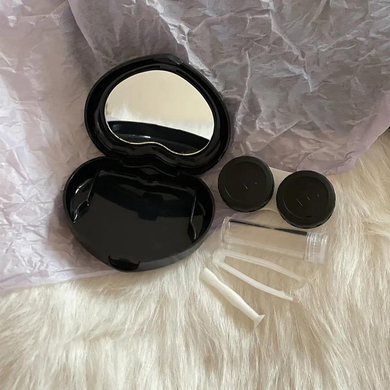 Vintage Herz Schwarz Lila Kontaktlinsenbox für Farbige Augen Werkzeugset Kontaktlinsen Aufbewahrung Pflege Halter Behälter Spiegel Pinzette