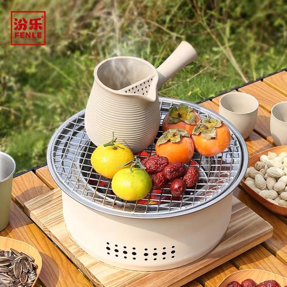 1pc Portable Barbecue Charcoal Stove Stainless Steel Split Barbecue Stove Round Barbecue Rack Outdoor Camping Barbecue Tool