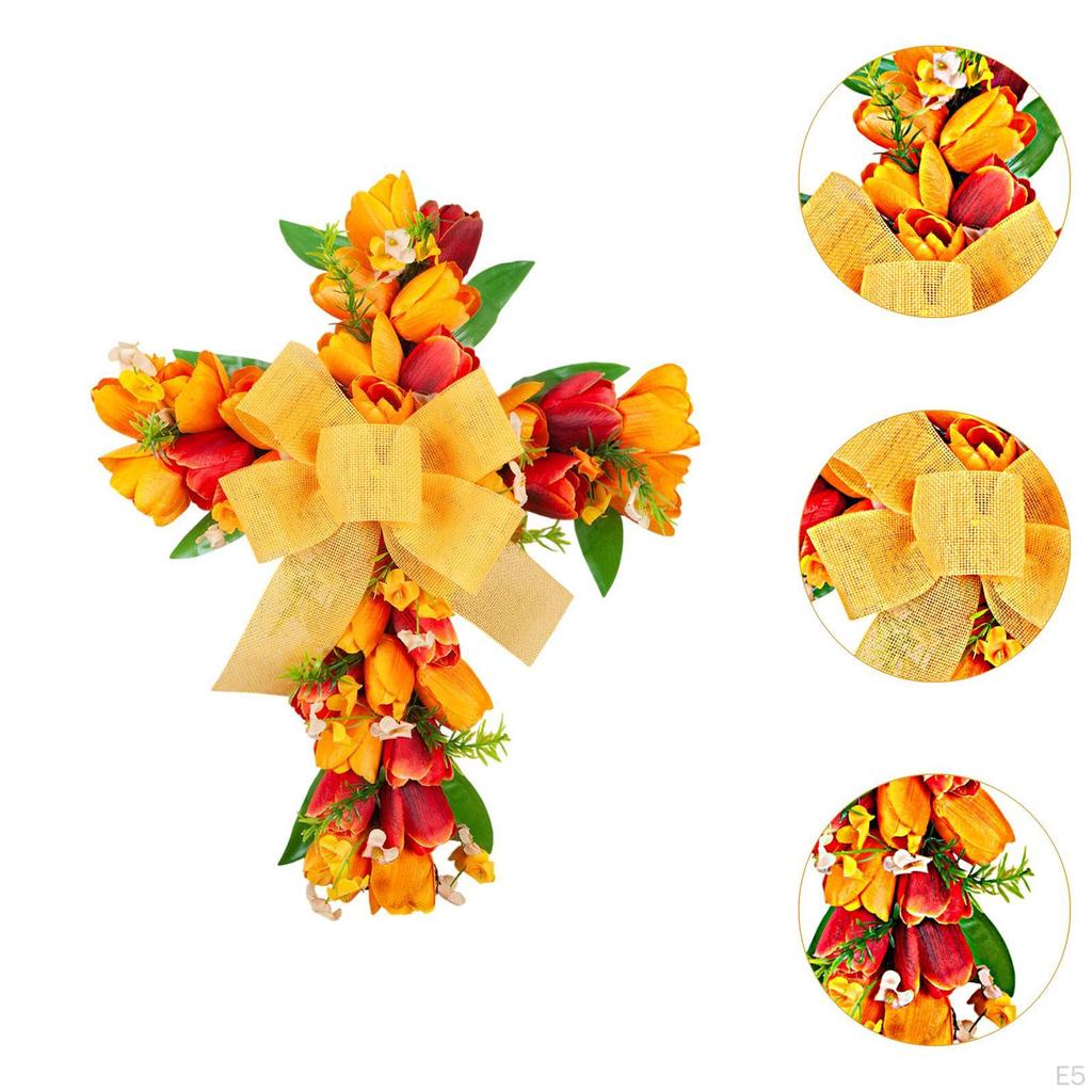 Wreath for Front Door, Cross Design with Artificial Flowers Easter Celebrations