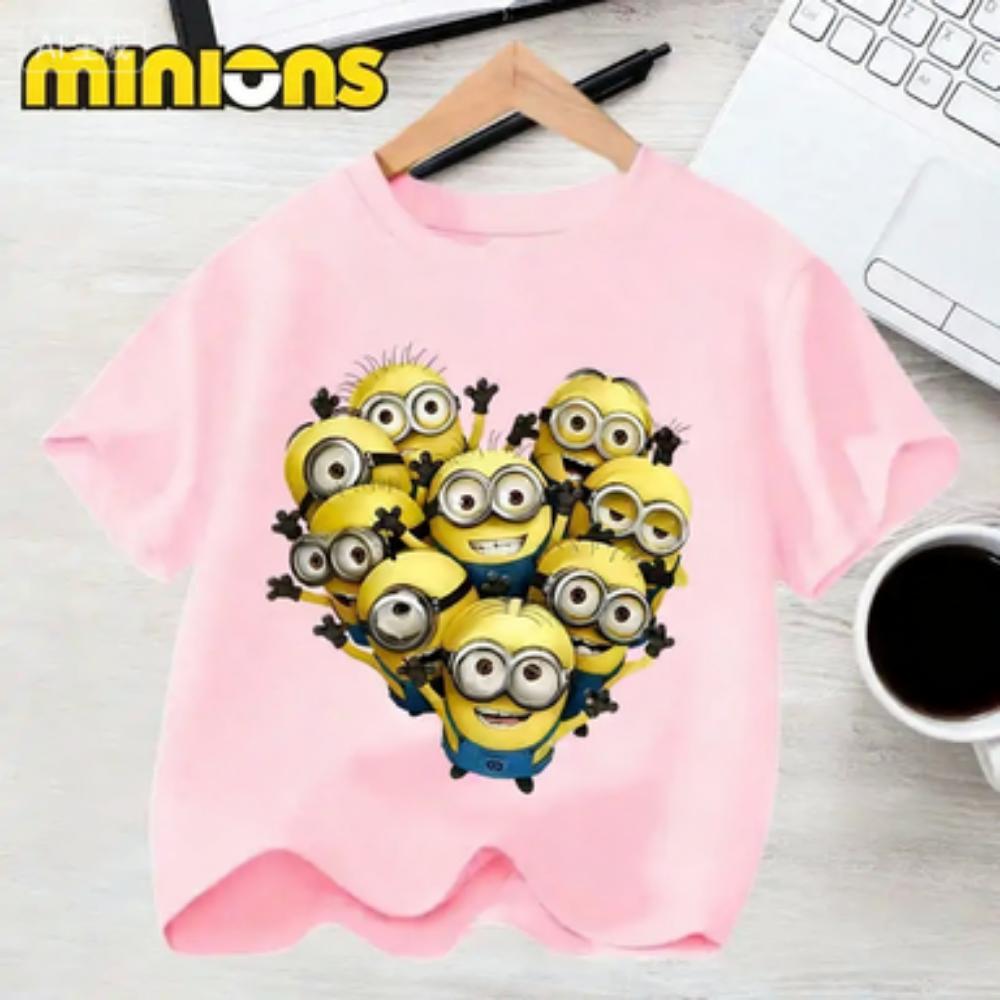 Kids Summer Cute Minions Cartoon Animation Print T-shirt for Outdoor Travel Girls Boys Casual Sports Short Sleeve