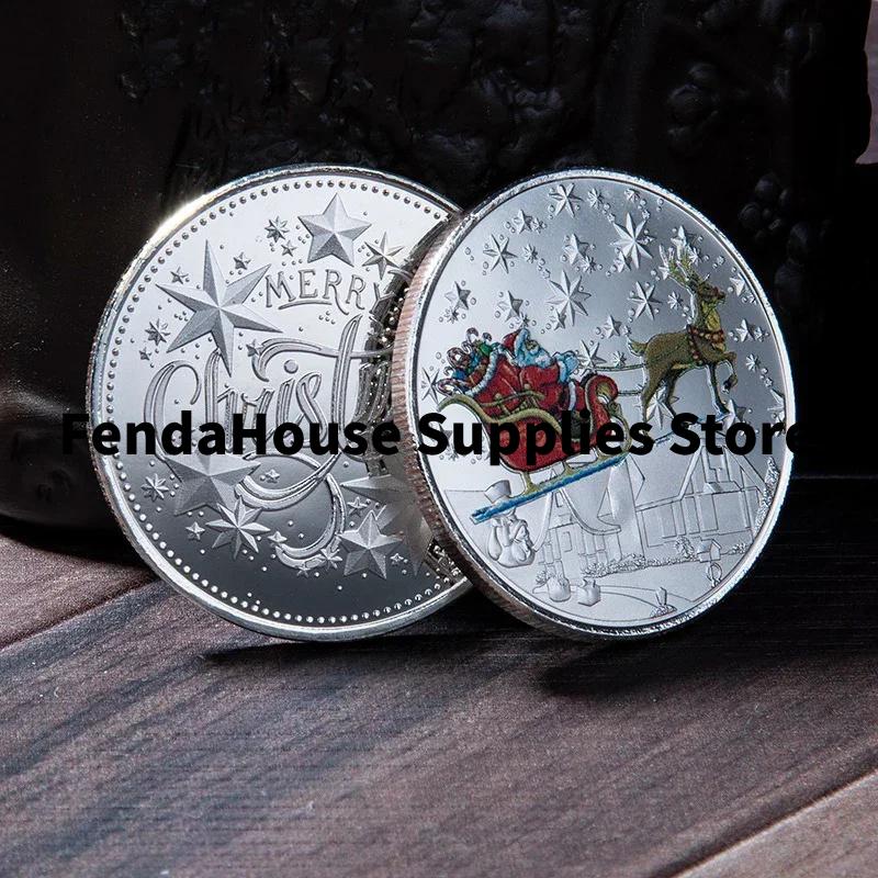 1PCS Merry Christmas Plated Gold Coin Santa Claus Colorful Star Snow Collectible Coins Christmas Souvenirs
