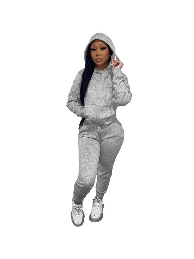 European & American Women's Plus Velvet Hooded Sweatshirt & Pants Set - Casual Sportswear