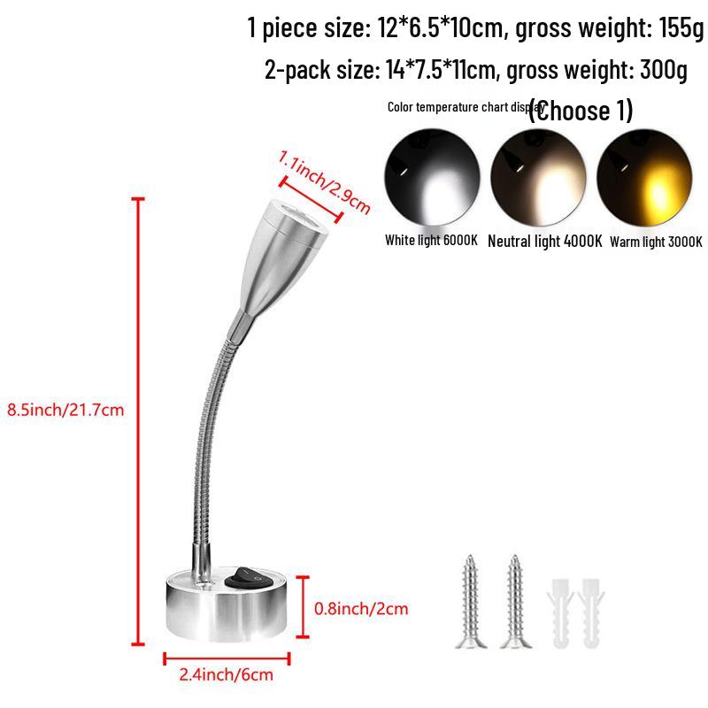 12V-24V LED Reading Light for RV, Boat, or Yacht - 3W Low Voltage Bedside Spotlight