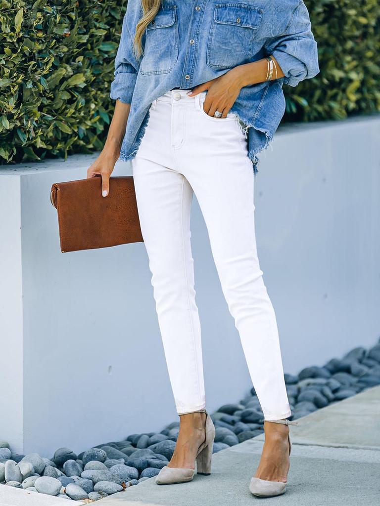 European and American White Denim Skinny Pants - Cross-Border Fashion.