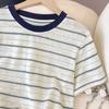 Summer Short-sleeved T-shirt Women's Design Sense Simple American Striped Korean Contrasting Color Round Neck Women's New Top
