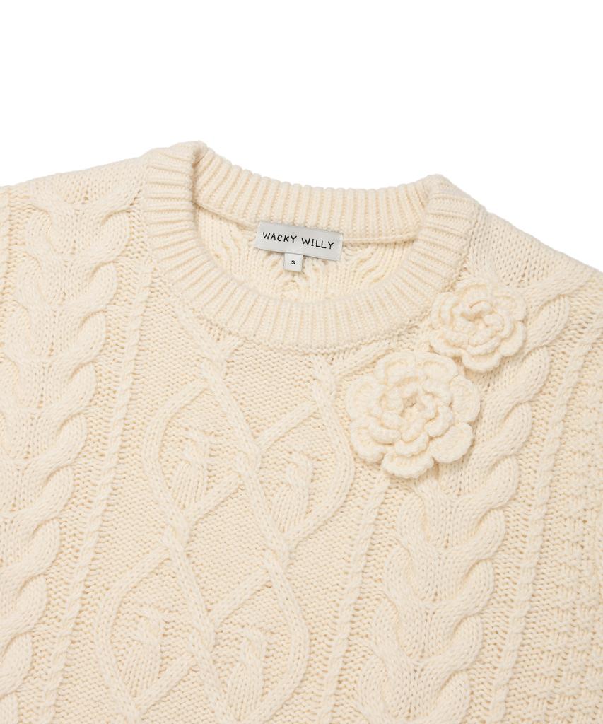 WACKY WILLY Women'S Corsage Fisherman Pullover Cream