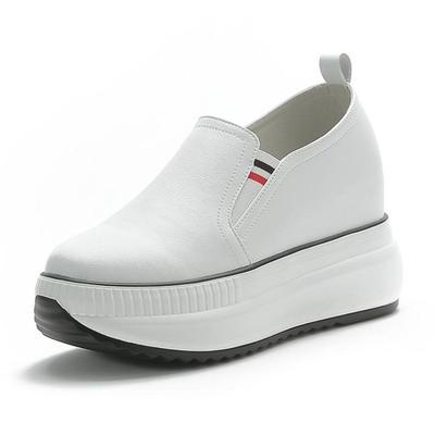 Moda 8CM Zapatos de Salón con Cuña Mocasines Mujer Plataforma Alto Marca Sandalias Cuero Genuino Calado Zapatos de Verano Tacones Ocultos Zapatos Femeninos