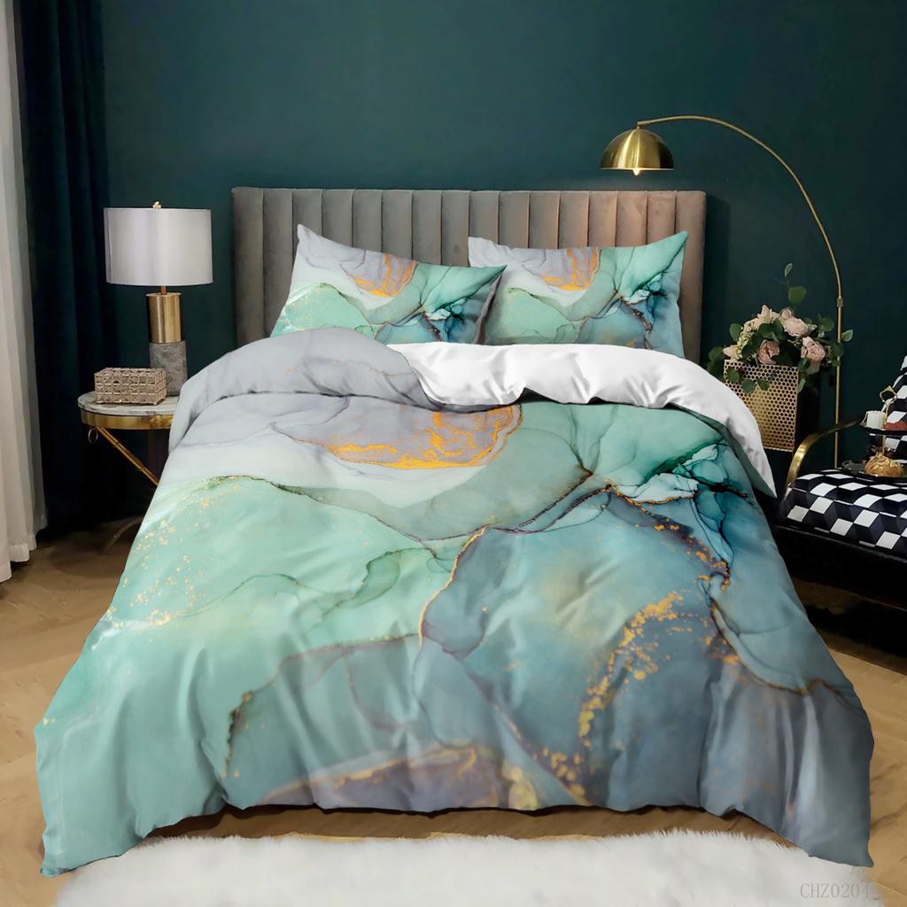 Gradual Change Color Marble Texture Pattern Duvet Set Digital Printing Three-Piece Set Bedding