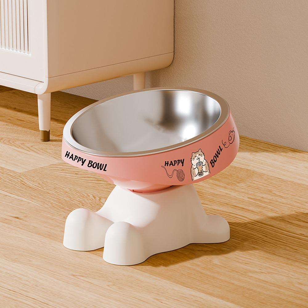 Chew-Proof Edge Stainless Steel Cat Bowl Detachable Cat Feeding Bowl Dog Feeding розовый