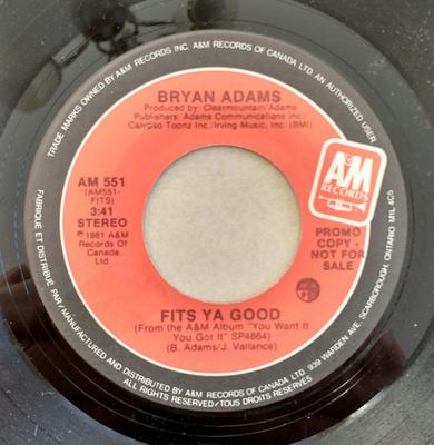 7inch Record BRYAN ADAMS - Fits Ya Good AM551 A&M Records 1981 Canada Rock Used