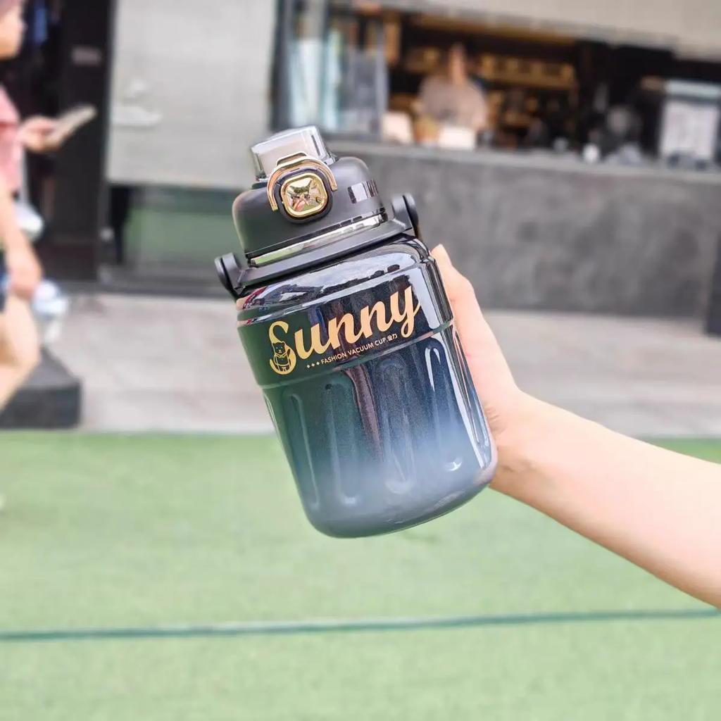 850ML Thermos Cup New Style Good-looking 316 Stainless Steel Straw Water Cup Cross-body Carryable Double Drinking Mouth Cup